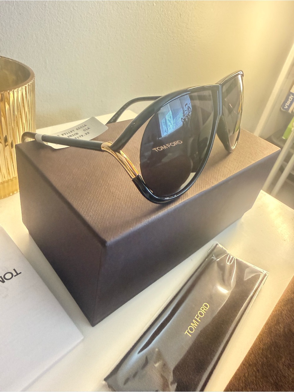 Tom Ford Black & Gold Oversized Cat-Eye Women's Sunglasses